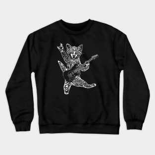 Cat Feline rock star gato playing an electric guitar rock and roll cat Crewneck Sweatshirt